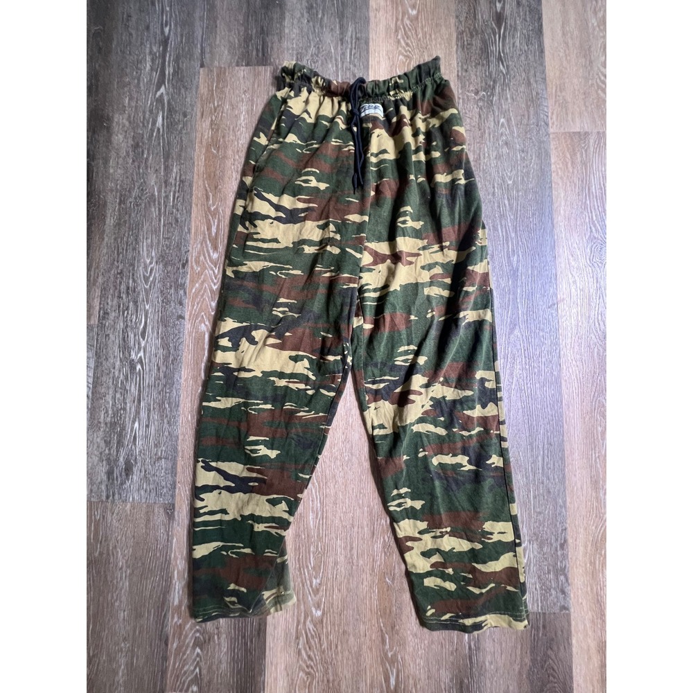 Zubaz Camo Lounge Pants Mens Medium Green Tiger Stripe Baggy Drawstring Pockets